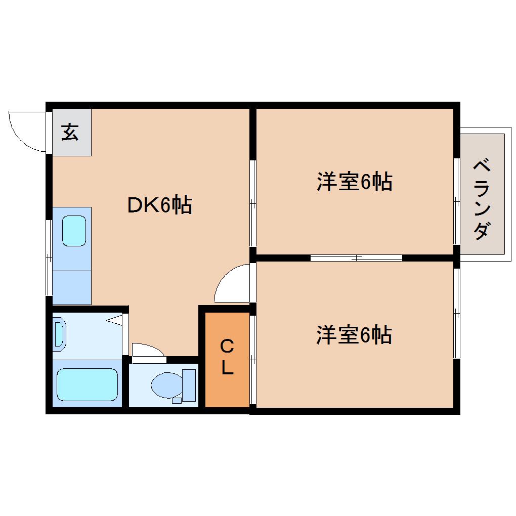 大西ハイツB棟(2DK/2階)の間取り写真