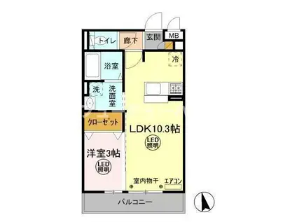 ブリックガーデン(1LDK/2階)の間取り写真