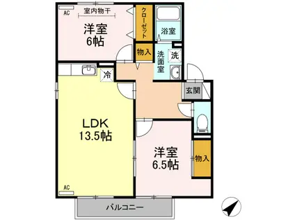 プリムローズIII B棟(2LDK/1階)の間取り写真