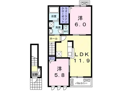 パレスSAKIZONOI(2LDK/2階)の間取り写真