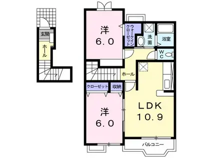 クレスト ファミール(2LDK/2階)の間取り写真