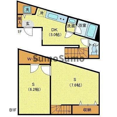 プライベートプレイス広尾(1SDK/B1階)の間取り写真