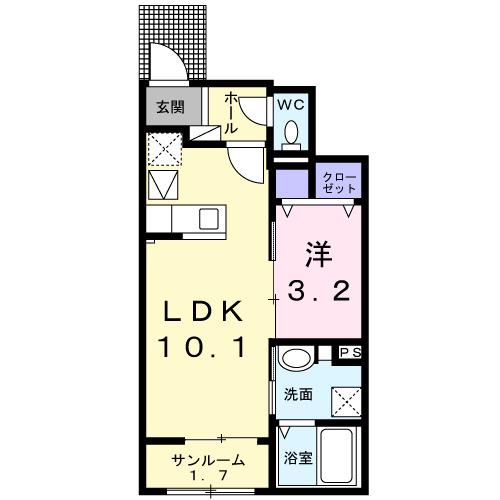 アリストコート(1LDK/1階)の間取り写真