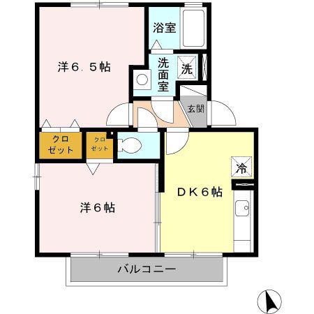 フルール・プリムヴェール A(2DK/2階)の間取り写真