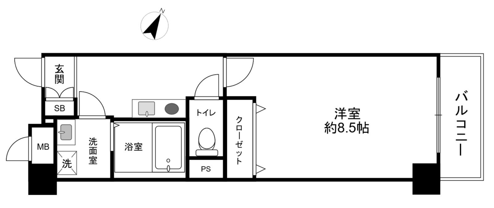 アポリア一王山(1K/4階)の間取り写真