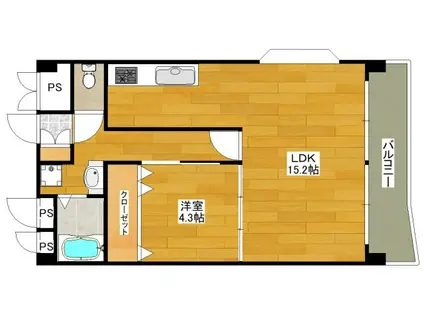 カルム緑地公園V(1LDK/2階)の間取り写真