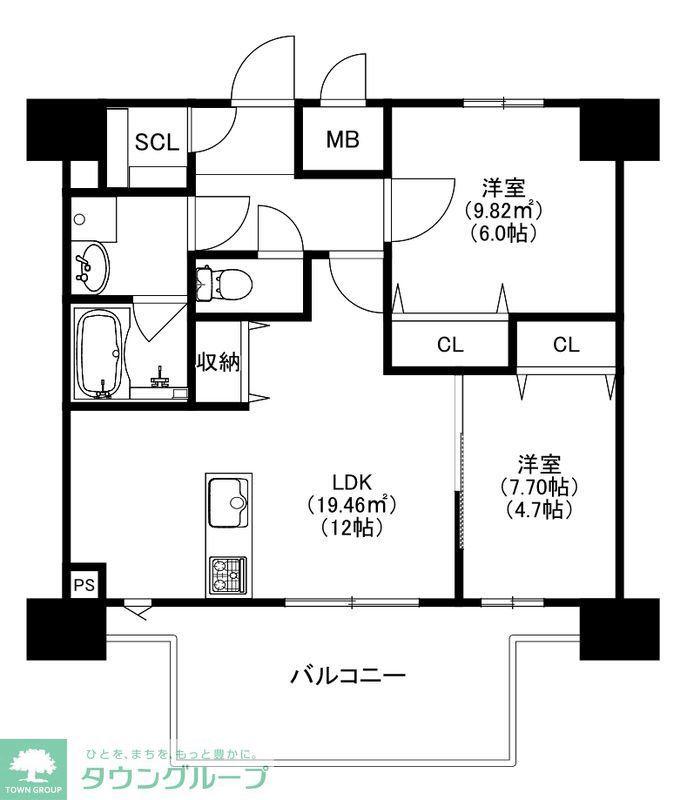 MODERN PALAZZO 博多デュオグランデウエスト(2LDK/9階)の間取り写真