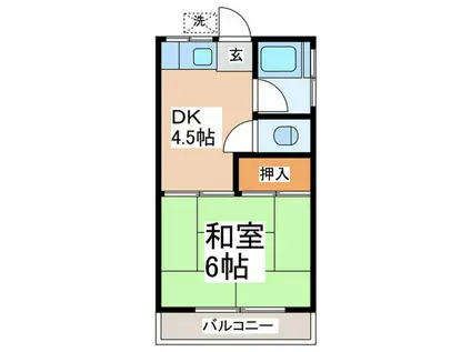 第2ハイツナカシモ(1DK/2階)の間取り写真