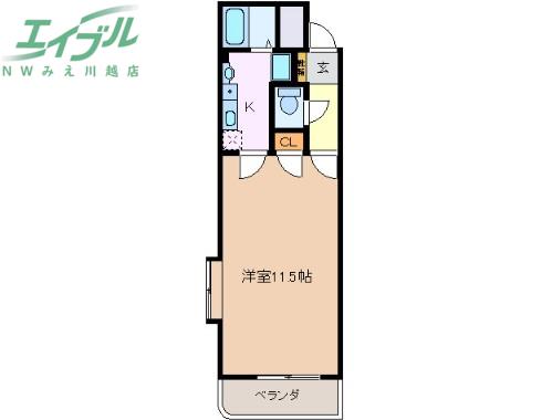クリスタルハイツ(1K/2階)の間取り写真