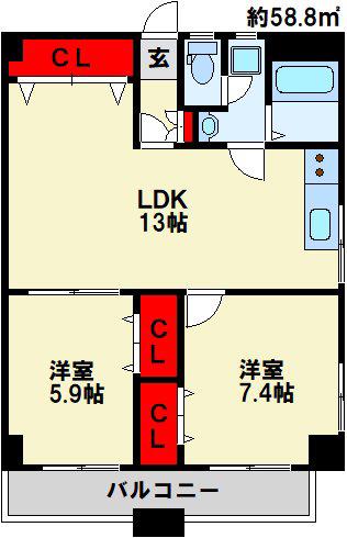 フェルト168(2LDK/4階)の間取り写真