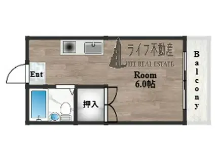 エステートピアヌカタ(ワンルーム/2階)の間取り写真