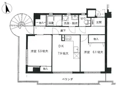 芦屋ニューコーポI番館(2LDK/5階)の間取り写真