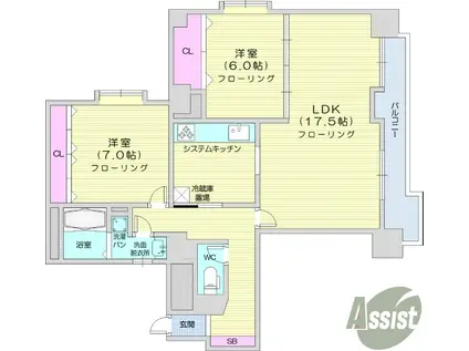 ベルソーレ支倉(2LDK/2階)の間取り写真