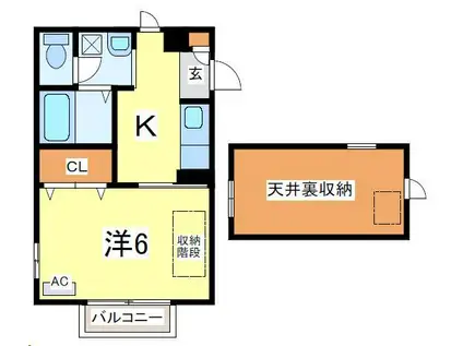 ウィスタリア肴町 B棟(1K/2階)の間取り写真