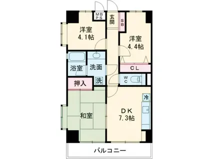 ライオンズマンション青梅(3DK/6階)の間取り写真