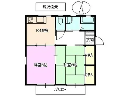 ウエストII(2K/1階)の間取り写真