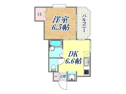 フリックコート深江(1DK/3階)の間取り写真