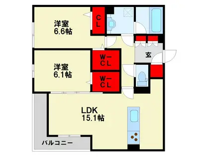 プラシード(2LDK/3階)の間取り写真