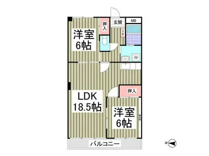 エルヴェ武里(2LDK/1階)の間取り写真