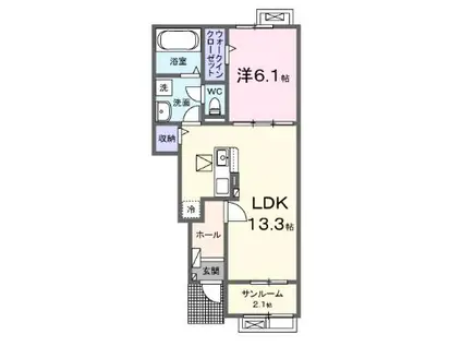 クラウド安芸(1LDK/1階)の間取り写真