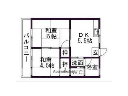 ハイツサンローラン(2DK/2階)の間取り写真