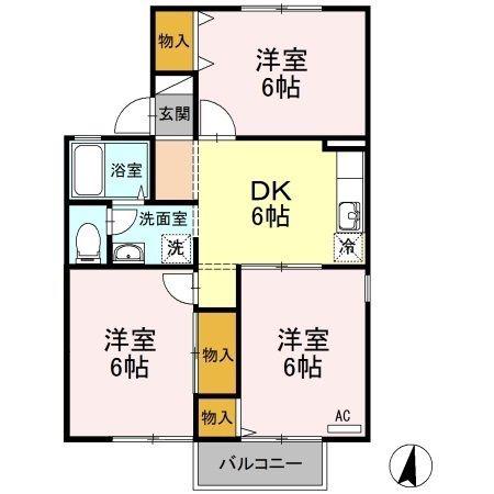 ロイヤルガーデン D(3DK/1階)の間取り写真