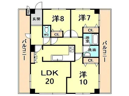 グランドメゾン苦楽園(3LDK/6階)の間取り写真