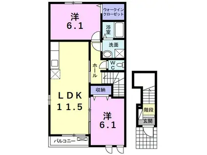 カーサ尾城(2LDK/2階)の間取り写真