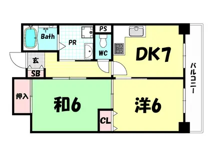 コスタレイ神戸三宮(2LDK/5階)の間取り写真