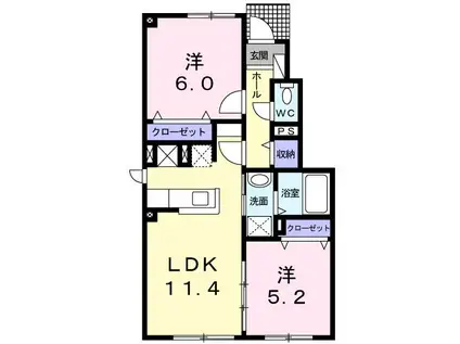 リシェルいこい(2LDK/1階)の間取り写真
