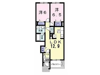 アベニールC棟(2LDK/1階)の間取り写真