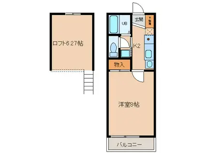 メゾンソレイユ(1K/2階)の間取り写真