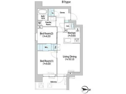 ネウボーノ菊川II(2LDK/4階)の間取り写真