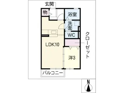 リビングタウン榎戸 C棟(1LDK/2階)の間取り写真