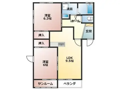 コンフォートハイツII(2LDK/2階)の間取り写真