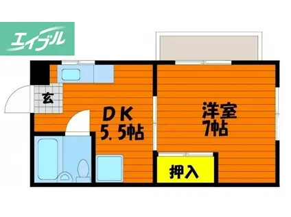 コーポ・オークB棟(1DK/1階)の間取り写真