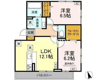 ハナミズキ A棟(2LDK/1階)の間取り写真