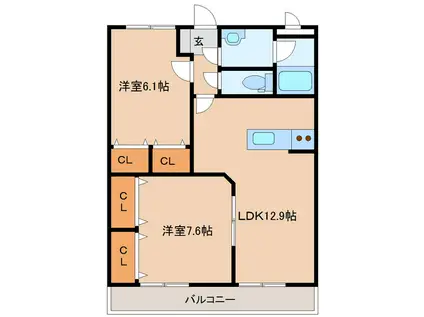 ERMスクウェアガーデン東館(2LDK/2階)の間取り写真