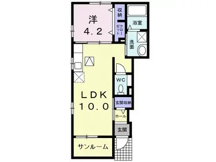 ノース・ガーデン(1LDK/1階)の間取り写真