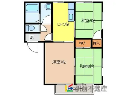 アミューズメントシティWING C棟(3DK/2階)の間取り写真