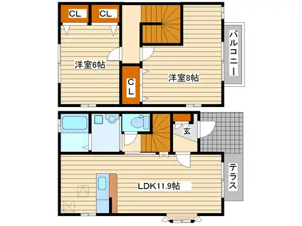 リーヴA(2LDK/1階)の間取り写真