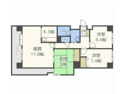 アルファスクエア円山(3LDK/7階)の間取り写真