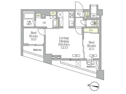 ノガタレジデンス(2LDK/7階)の間取り写真