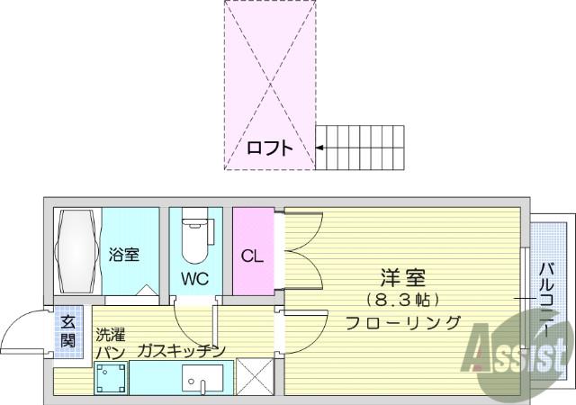 ホワイトキャッスル遠見塚9番館(1K/2階)の間取り写真
