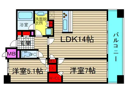 ポートヴィラ靭公園(2LDK/13階)の間取り写真