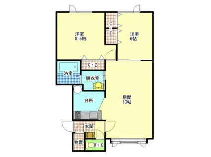 プリウスIII(2LDK/1階)の間取り写真