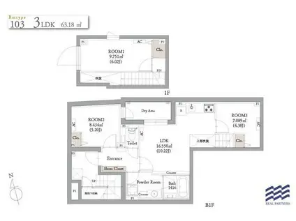 ブランコート中野新橋(3LDK/1階)の間取り写真