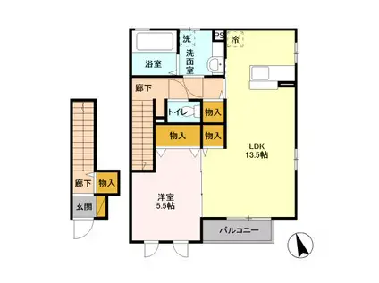 ラフィネ・ヴァン・ソレイユC(1LDK/2階)の間取り写真