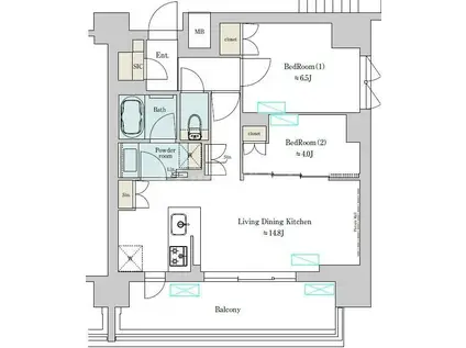 BRILLIA IST 上野稲荷町(2LDK/13階)の間取り写真