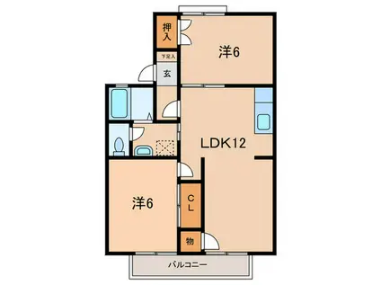 ヴァンベール鳴海B棟(2LDK/1階)の間取り写真